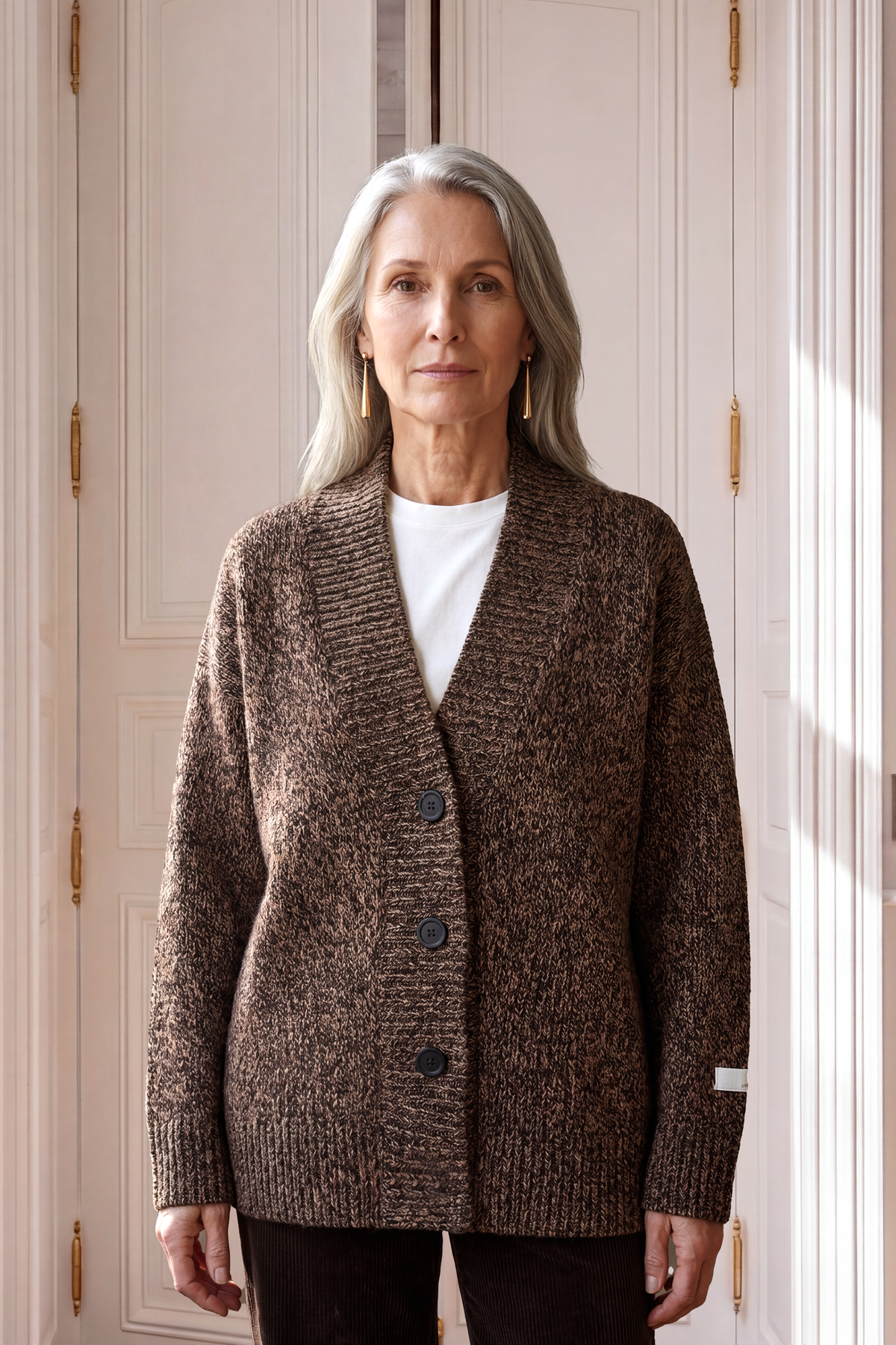 Atelier Taktil AT-Danielle Slit Cardigan Knitwear 06 Brown Melange