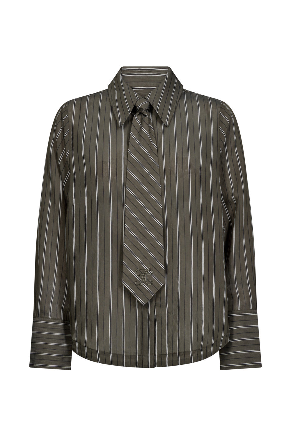 Atelier Taktil AT-Gwen Mens Tie Shirt Stunning Stripe Shirts & Blouses 630 Hunter Green