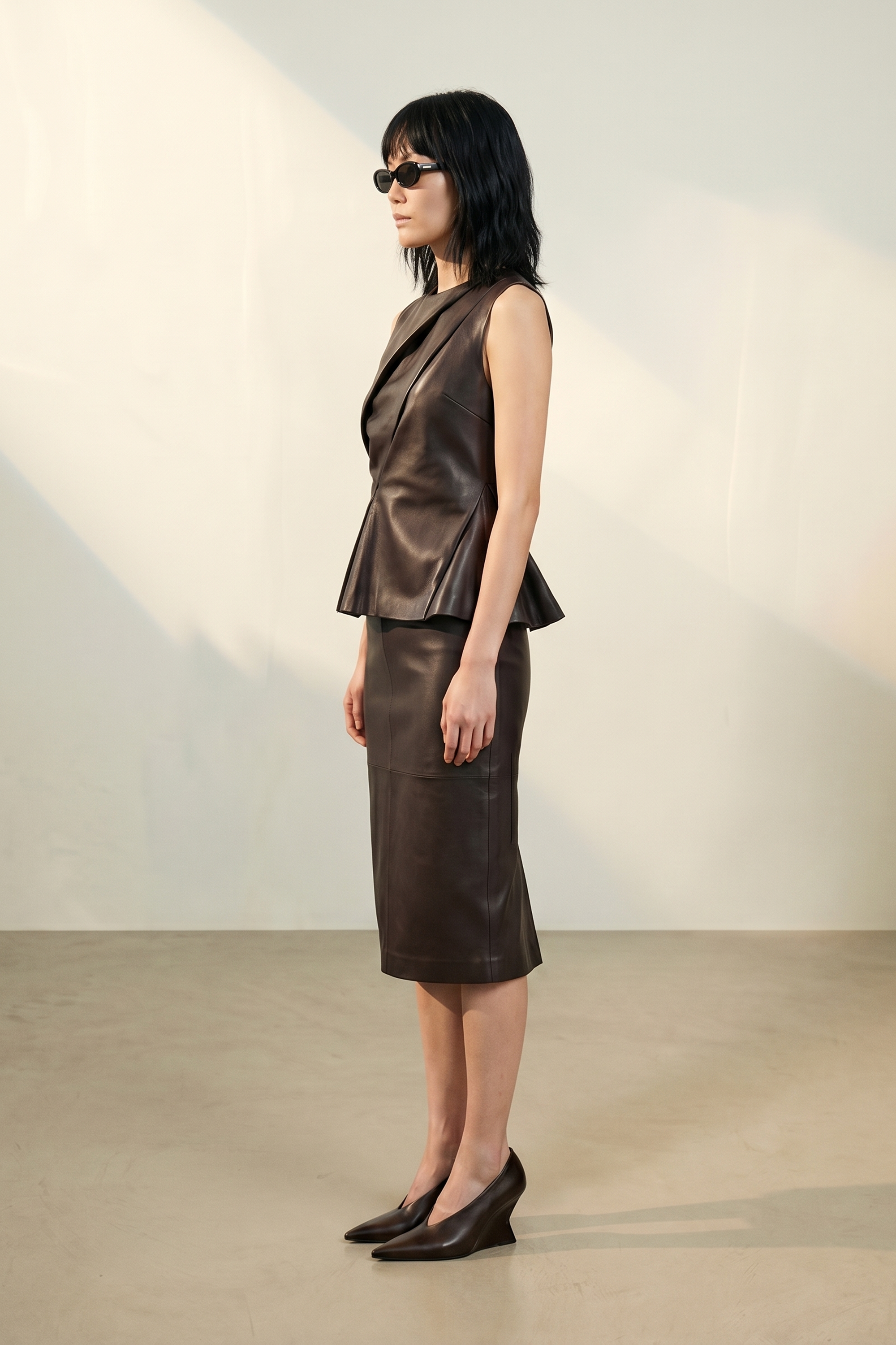 Atelier Taktil AT-Lily Leather Drape Top Leather 728 Espresso Brown