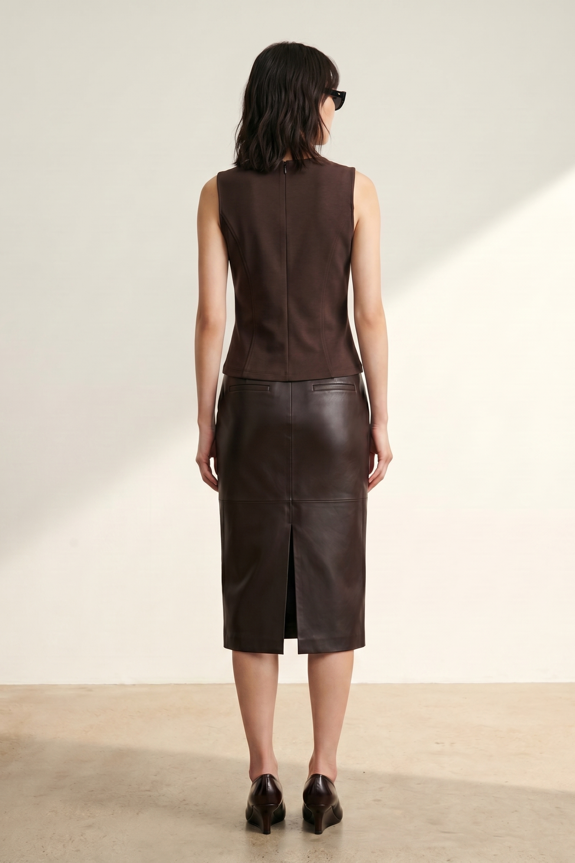 Atelier Taktil AT-Lily Leather Drape Top Leather 728 Espresso Brown
