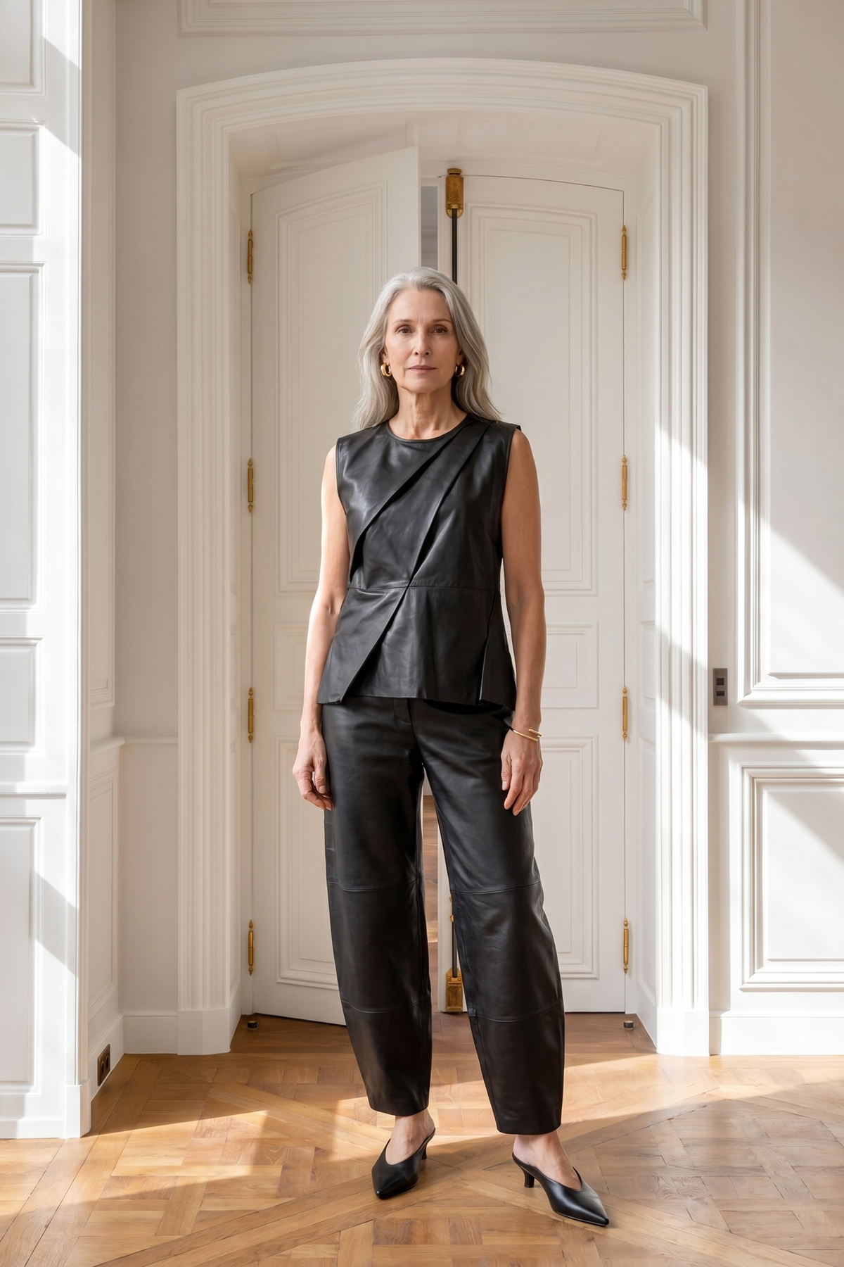 Atelier Taktil AT-Lily Leather Drape Top Leather 9 Black