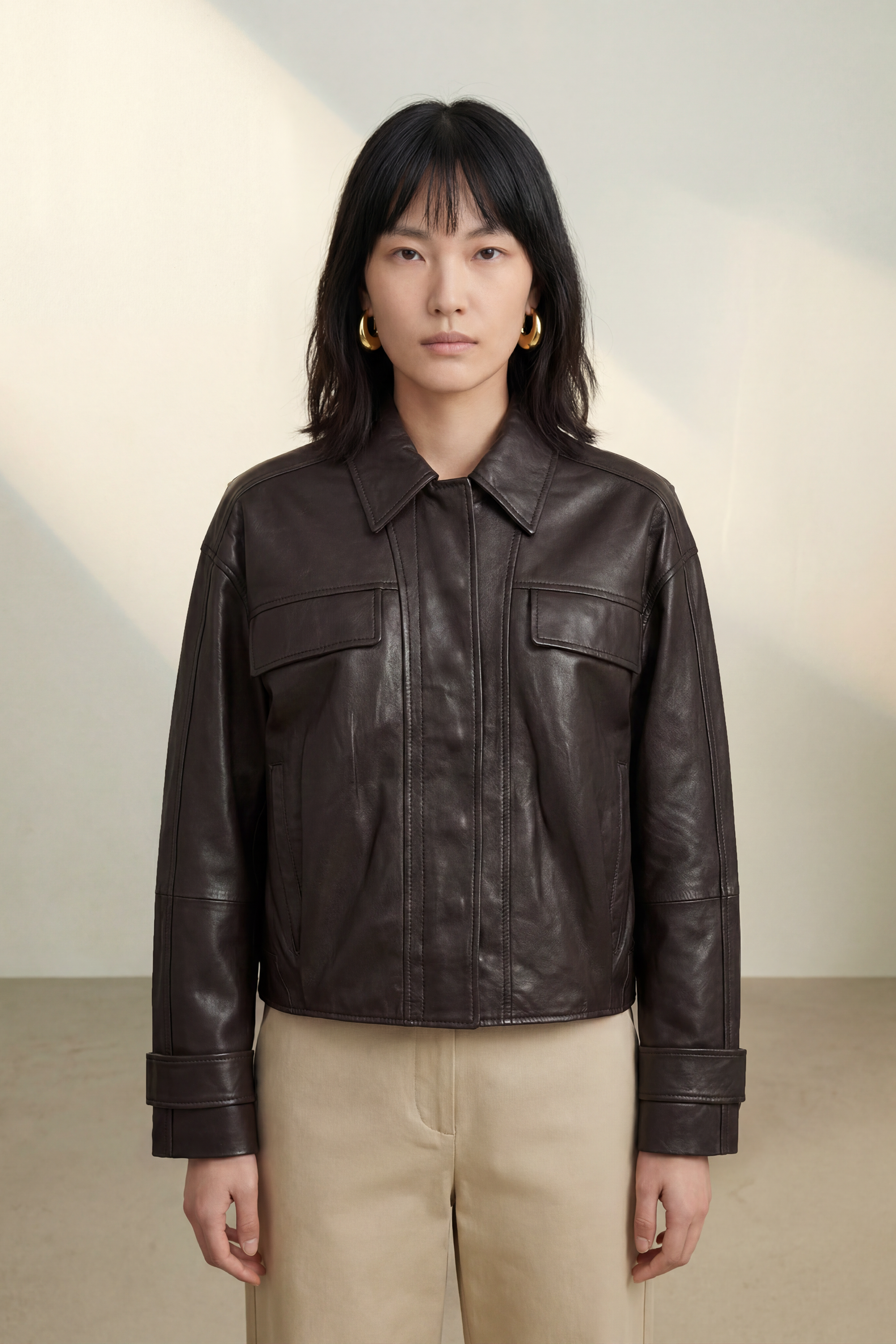 Atelier Taktil AT-Lily Leather Jacket Leather 728 Espresso Brown