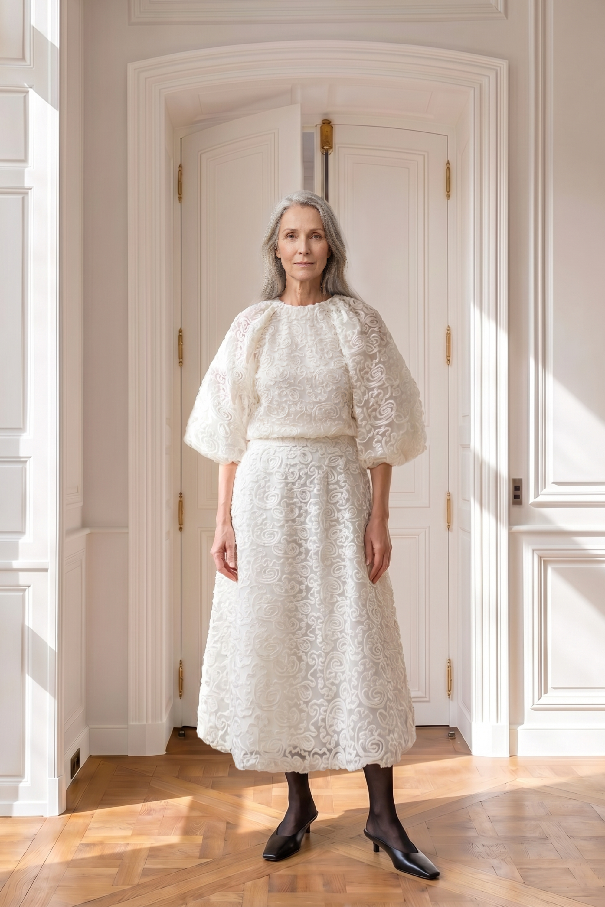 Atelier Taktil AT-Nabia Mesh Emb. Skirt Skirt 10 Ecru