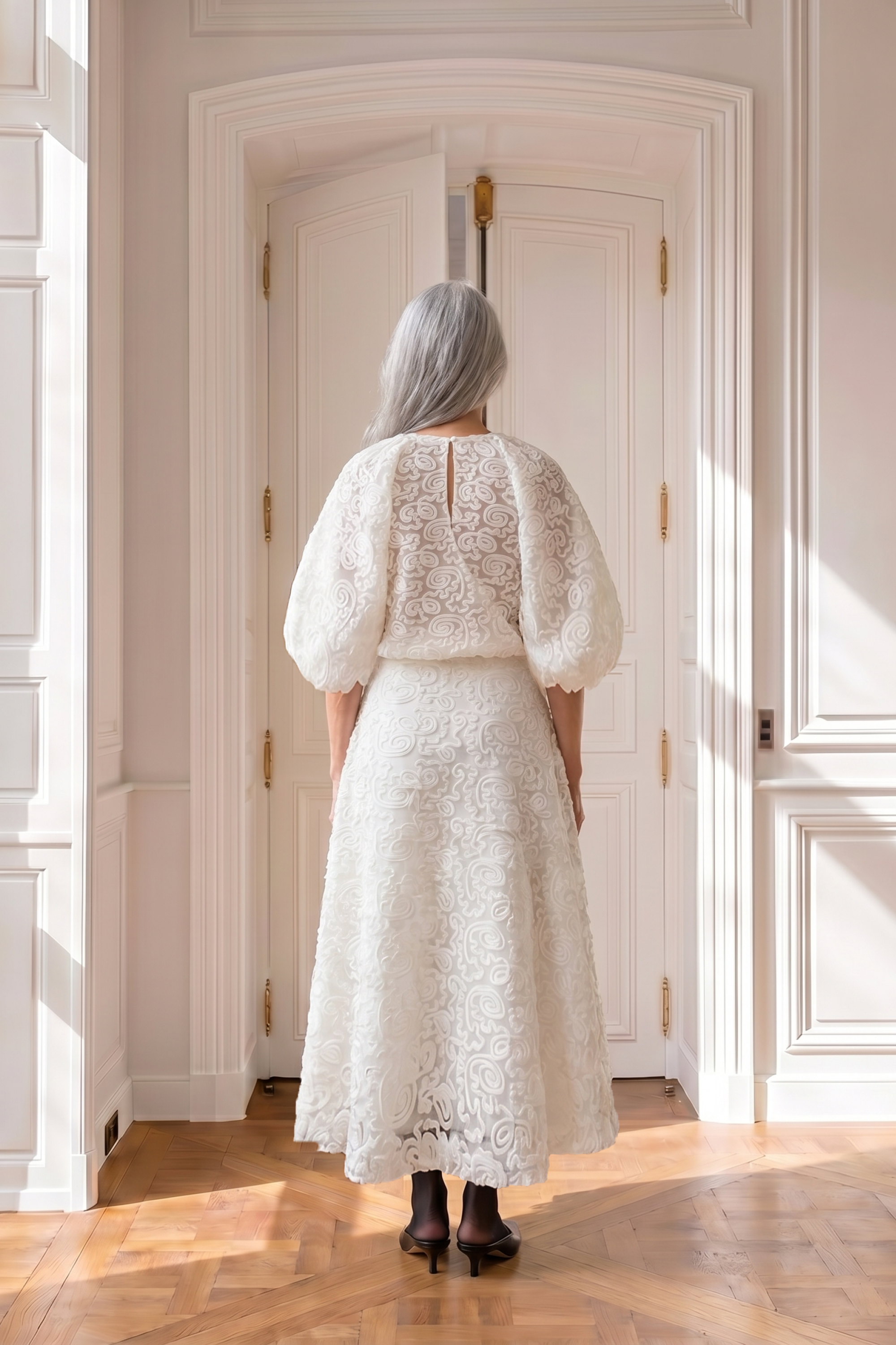 Atelier Taktil AT-Nabia Mesh Emb. Skirt Skirt 10 Ecru