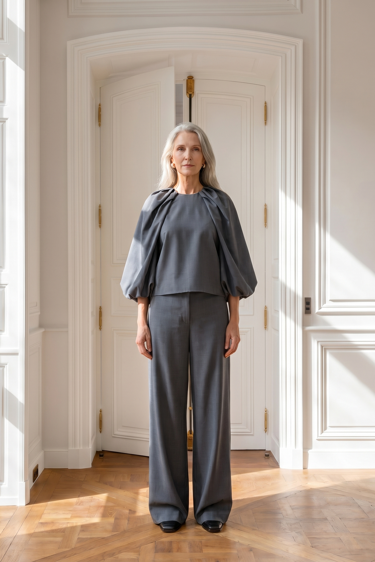 Atelier Taktil AT-Sinclair Balloon Blouse Shirts & Blouses 601 Steel Green