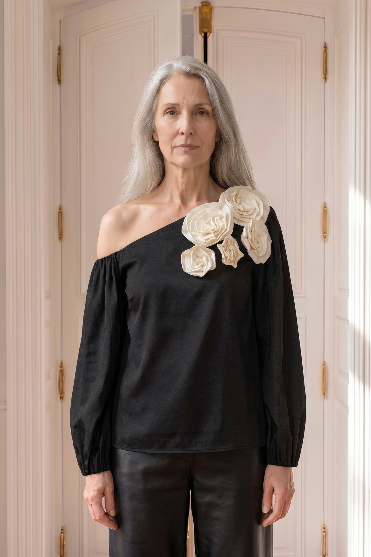 Atelier Taktil AT-Skye Offshoulder Blouse Shirts & Blouses 9 Black