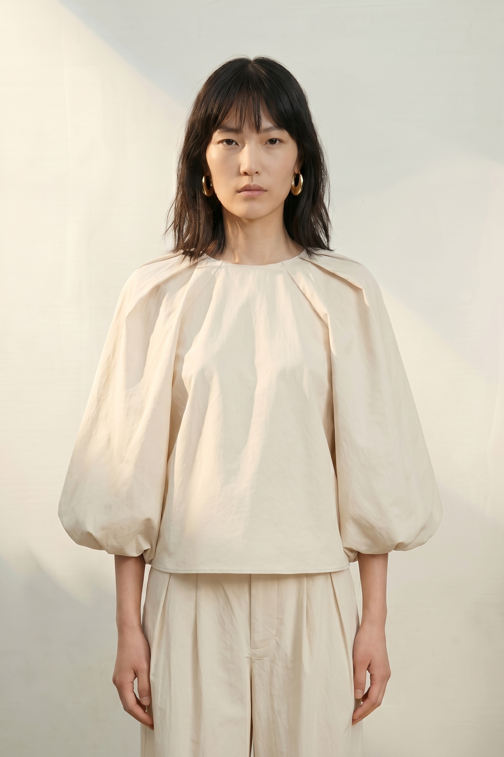 Atelier Taktil AT-Tania Balloon Top Shirts & Blouses 018 Vanilla White